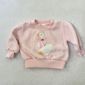VTG Tiny Town Sweatshirt Pink Vintage Goose Applique Lace 12 Months